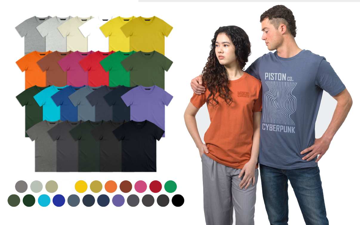 Branded cotton T-shirts in a wide colour range