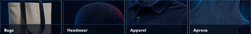 Embroidery examples for bags, headwear, apparel and aprons