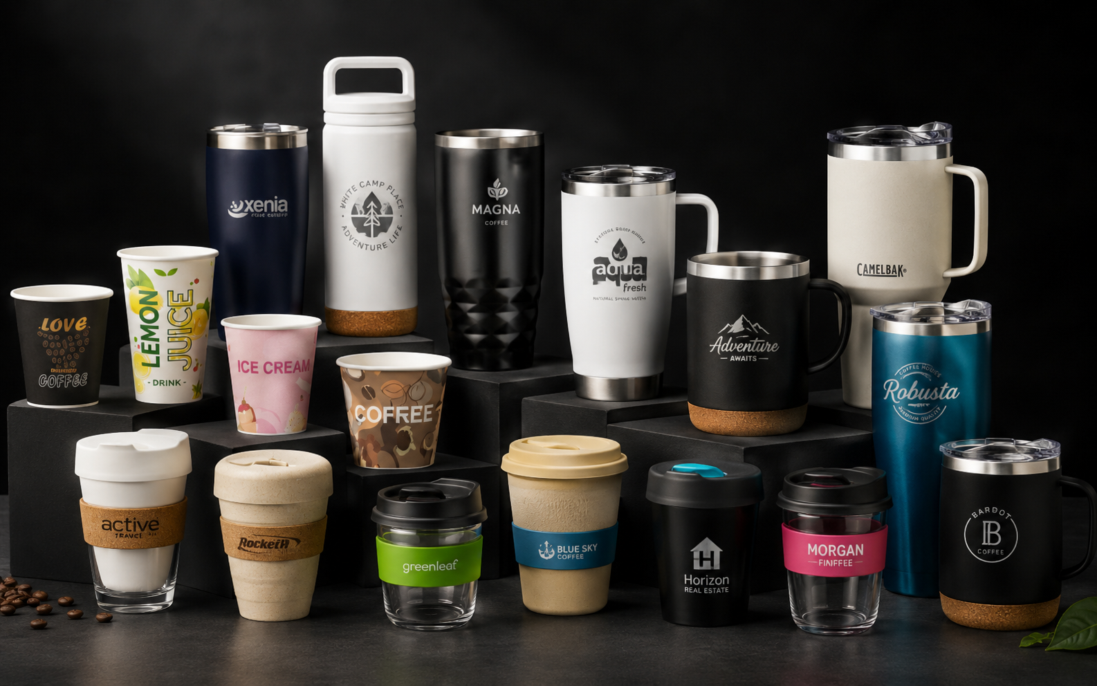 Printed coffee cups and branded mugs in several formats
