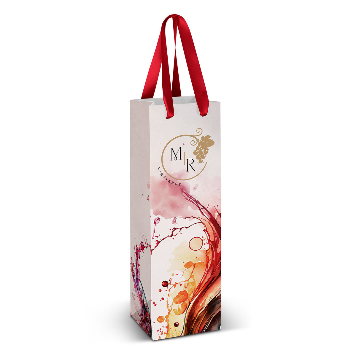 Wine Ribbon Handle Paper Bag - Full Colour branded packaging product image