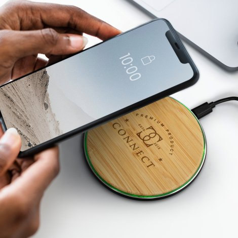 Bamboo 15W Wireless Fast Charger product example for laser engraving